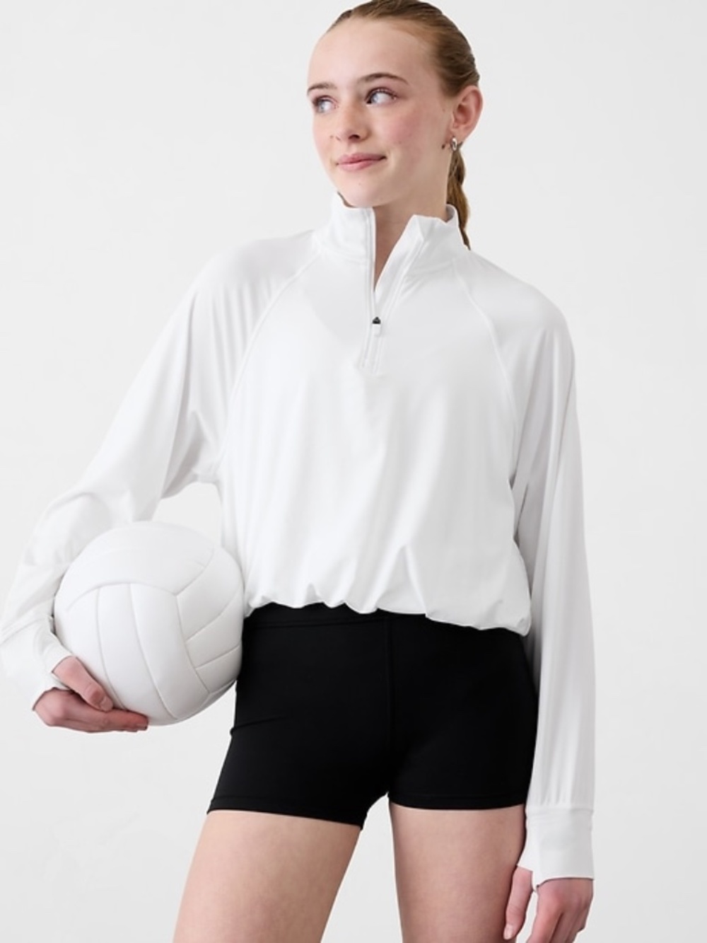 Athleta Girl Flow With It Popover White Quarter Zip Pullover Activewear Med 8-10